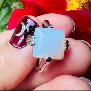 Opalite Square Stone Ring Silver Plated Band - Women Jewelry SZ 7.5